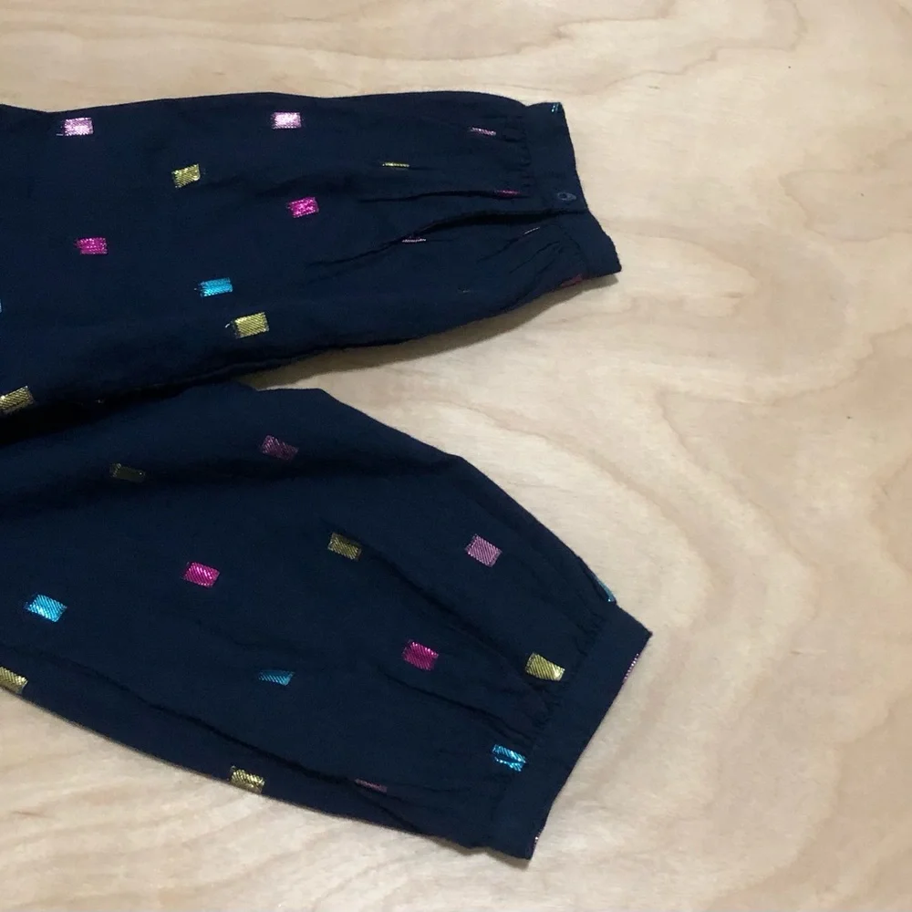 GAP Kids Metallic Dot Dress Navy Blue Long Sleeve Cotton Girls XL.